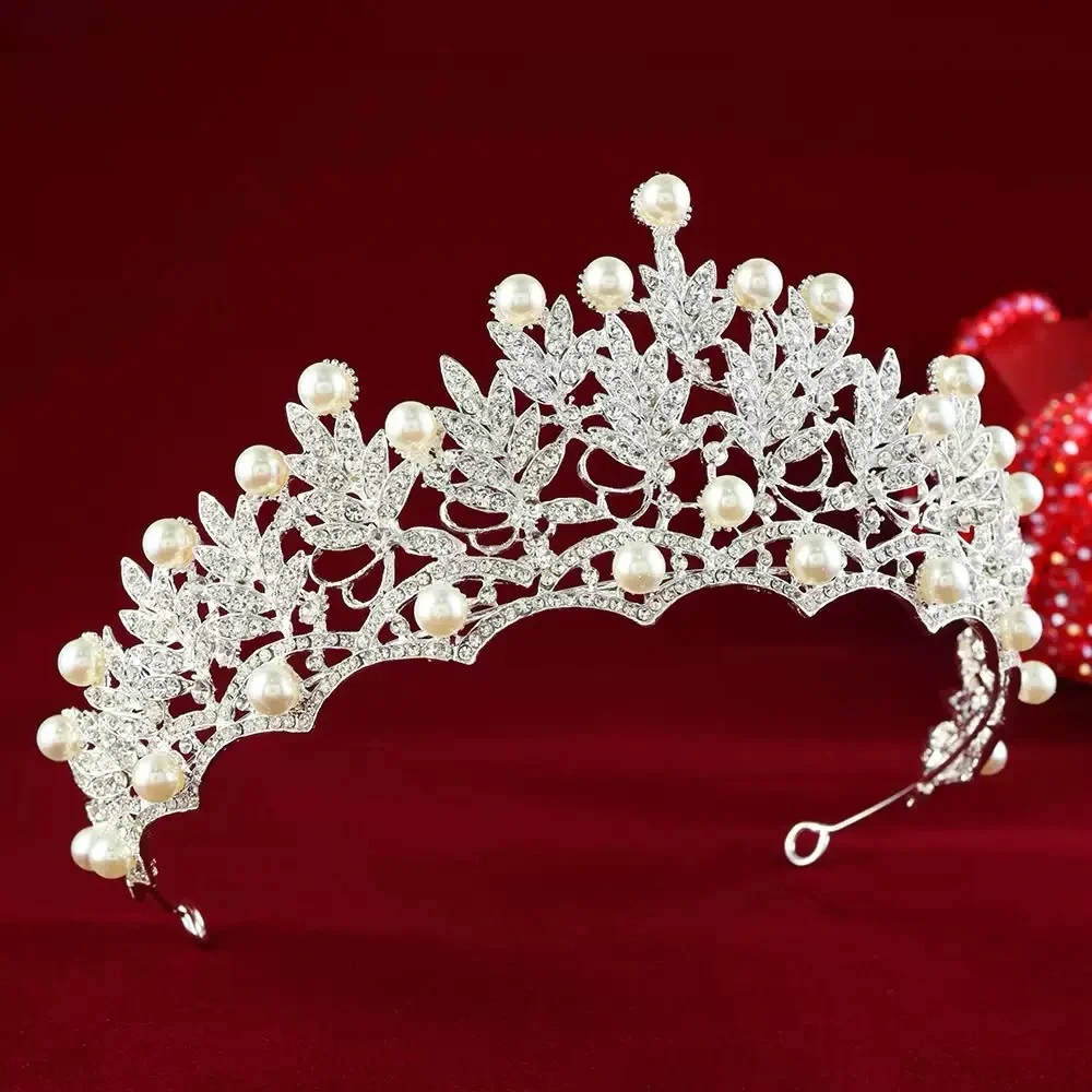 Pearl & Crystal Silver Bridal Tiara - Elegant Wedding Headpiece
